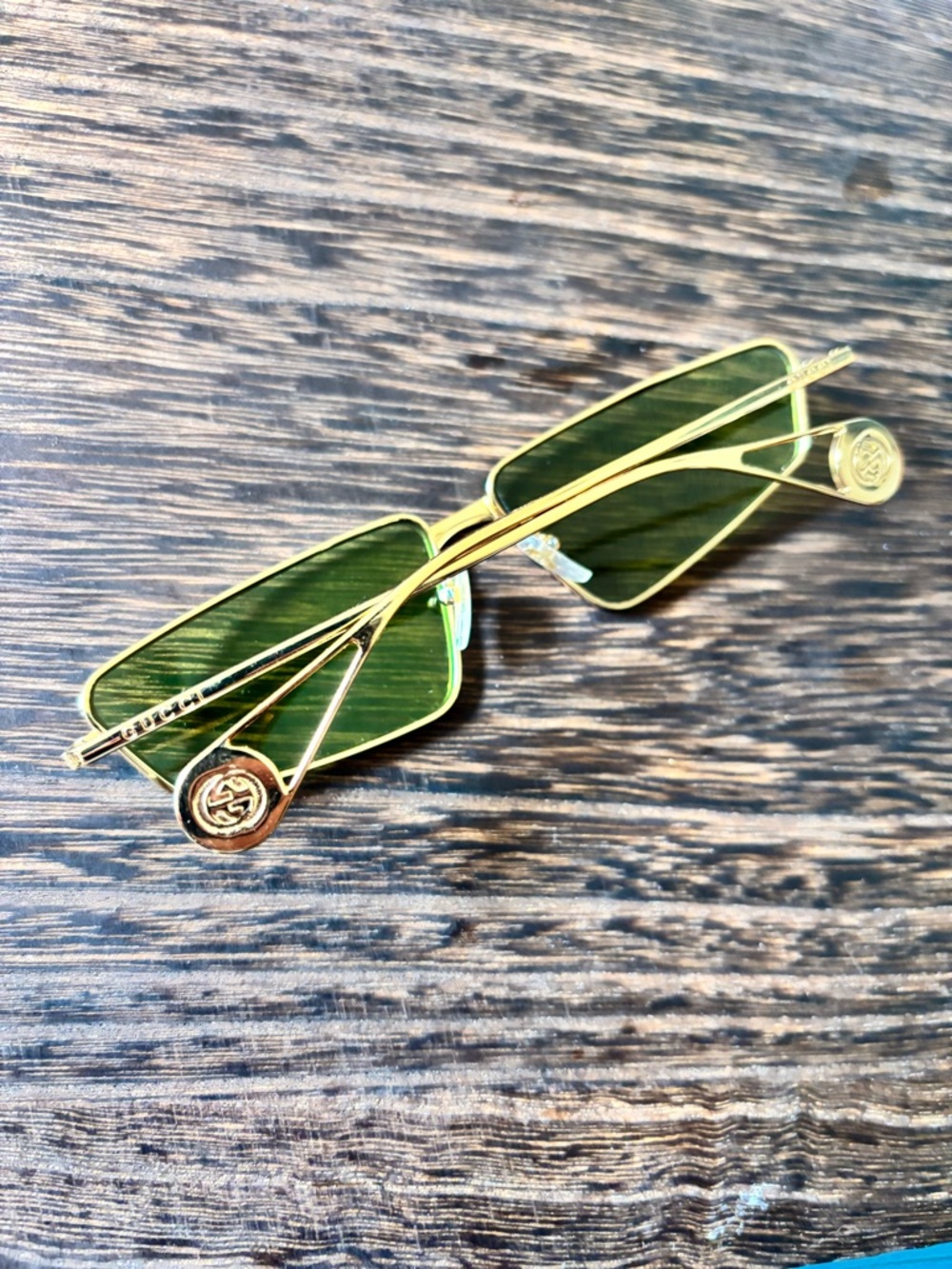 Gucci Gold Frame Lime Green Lens Sunglasses with Case - Picture 3 of 7